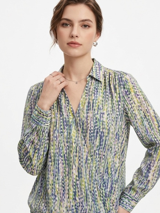 Pilcro Tops - Pilcro Tisha Surplice Abstract Blue Green Long-Sleeve V-Neck Blouse. XS.